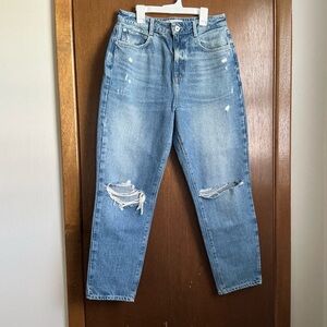 Zara Light Blue Distressed Straight Leg Jeans